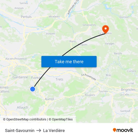 Saint-Savournin to La Verdière map