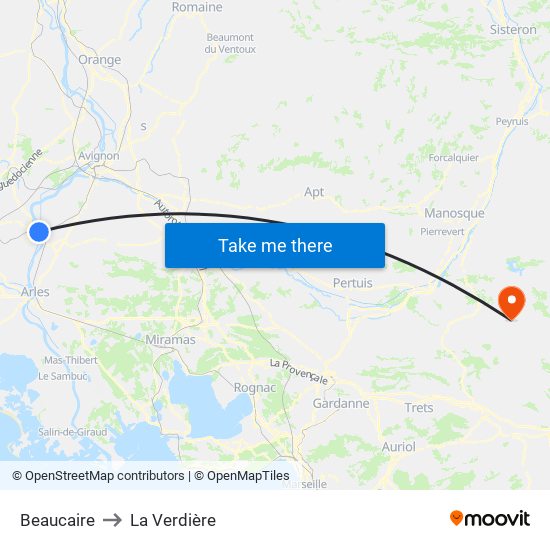 Beaucaire to La Verdière map