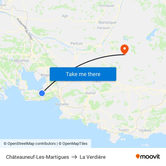 Châteauneuf-Les-Martigues to La Verdière map