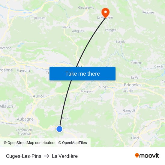 Cuges-Les-Pins to La Verdière map