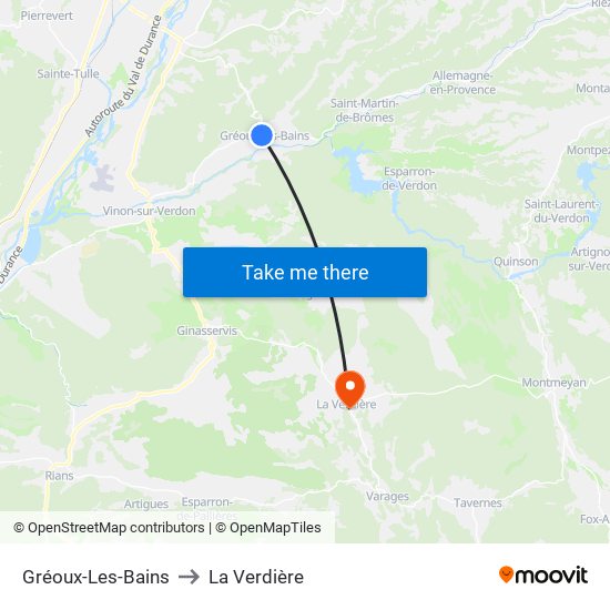 Gréoux-Les-Bains to La Verdière map