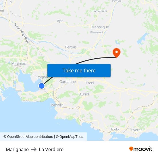 Marignane to La Verdière map