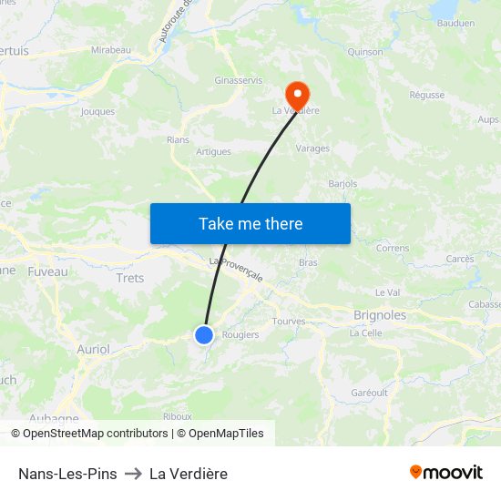 Nans-Les-Pins to La Verdière map