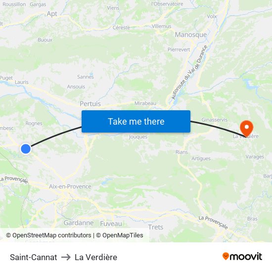 Saint-Cannat to La Verdière map