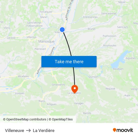 Villeneuve to La Verdière map
