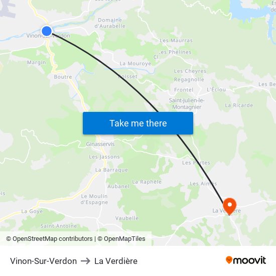 Vinon-Sur-Verdon to La Verdière map