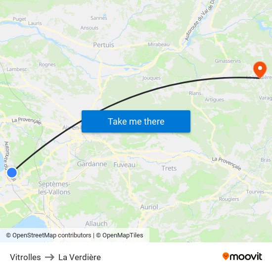 Vitrolles to La Verdière map