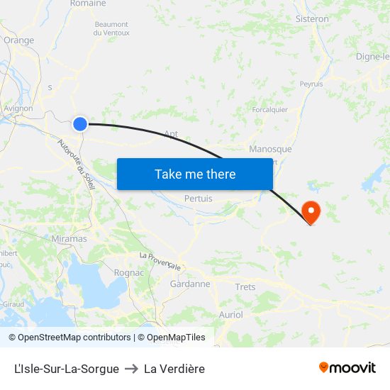 L'Isle-Sur-La-Sorgue to La Verdière map