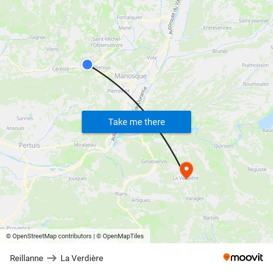 Reillanne to La Verdière map