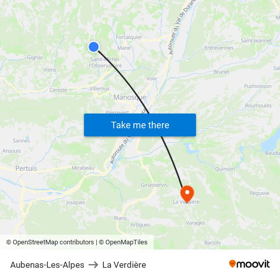 Aubenas-Les-Alpes to La Verdière map