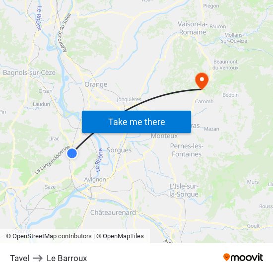 Tavel to Le Barroux map