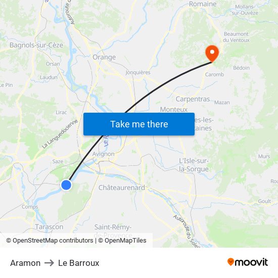 Aramon to Le Barroux map