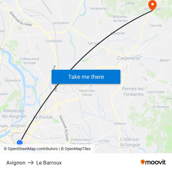 Avignon to Le Barroux map