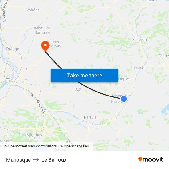 Manosque to Le Barroux map