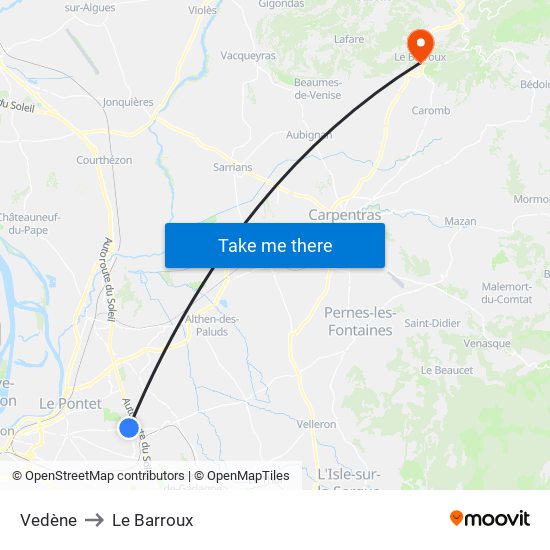 Vedène to Le Barroux map