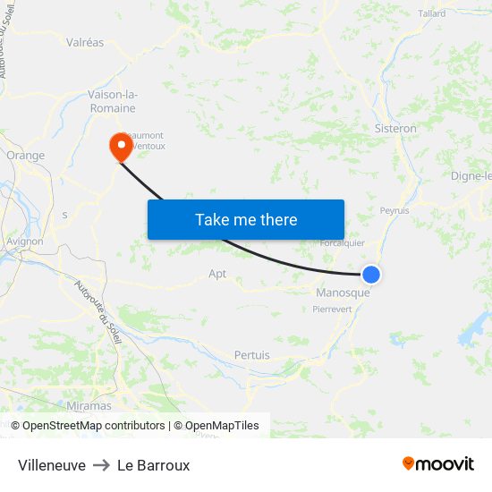 Villeneuve to Le Barroux map