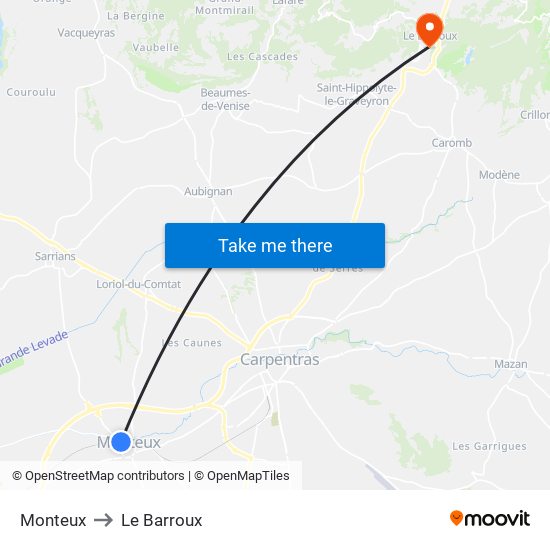 Monteux to Le Barroux map