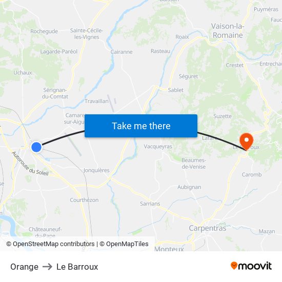 Orange to Le Barroux map