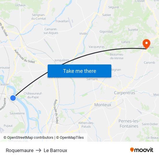 Roquemaure to Le Barroux map