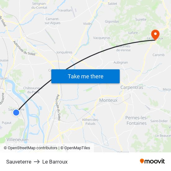 Sauveterre to Le Barroux map