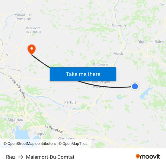 Riez to Malemort-Du-Comtat map