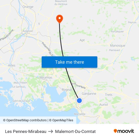 Les Pennes-Mirabeau to Malemort-Du-Comtat map