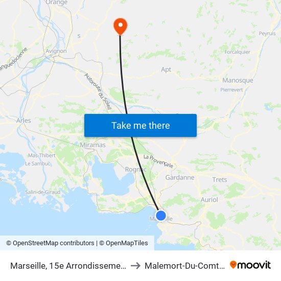 Marseille, 15e Arrondissement to Malemort-Du-Comtat map