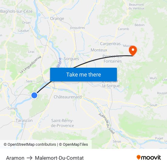 Aramon to Malemort-Du-Comtat map