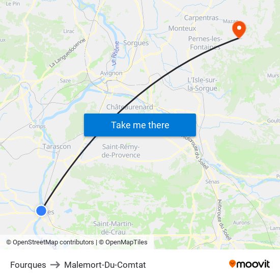 Fourques to Malemort-Du-Comtat map