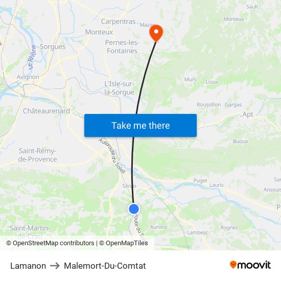 Lamanon to Malemort-Du-Comtat map