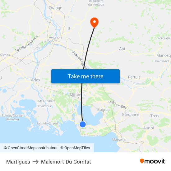 Martigues to Malemort-Du-Comtat map