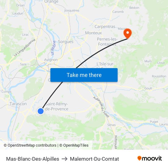 Mas-Blanc-Des-Alpilles to Malemort-Du-Comtat map