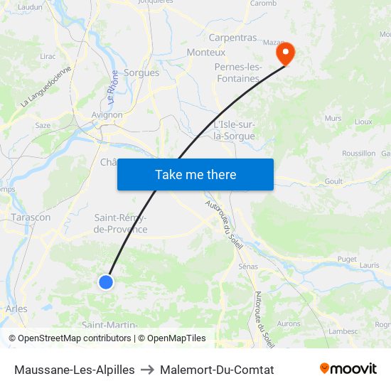 Maussane-Les-Alpilles to Malemort-Du-Comtat map