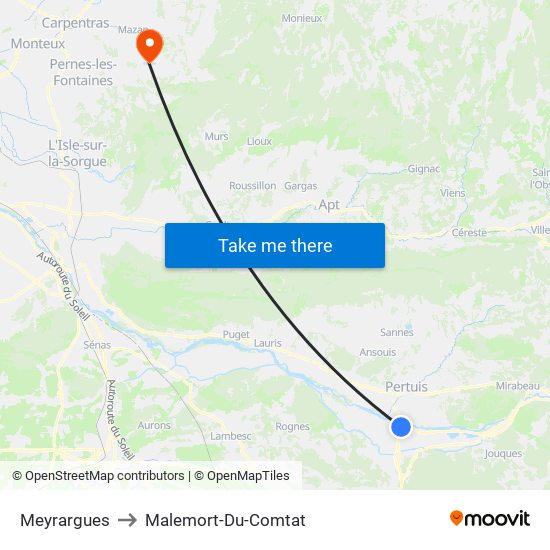Meyrargues to Malemort-Du-Comtat map