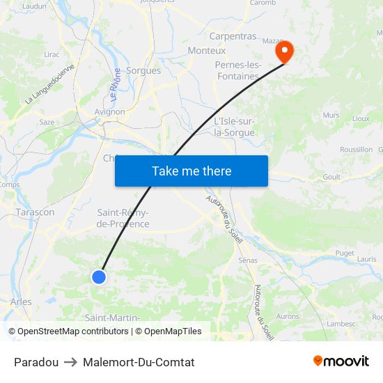 Paradou to Malemort-Du-Comtat map