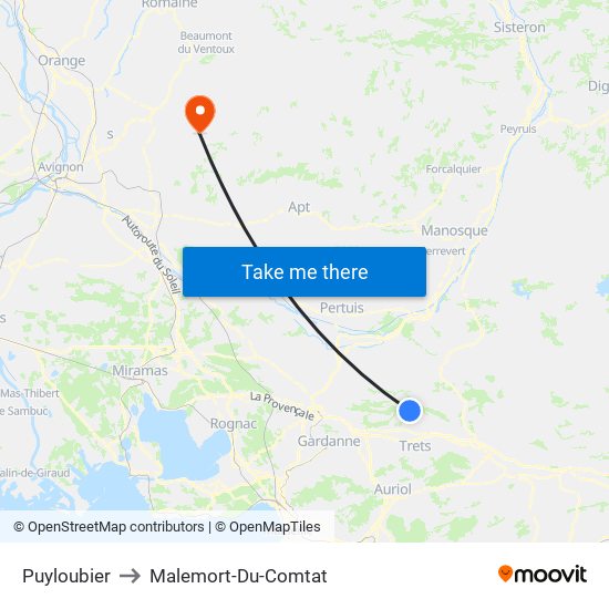 Puyloubier to Malemort-Du-Comtat map