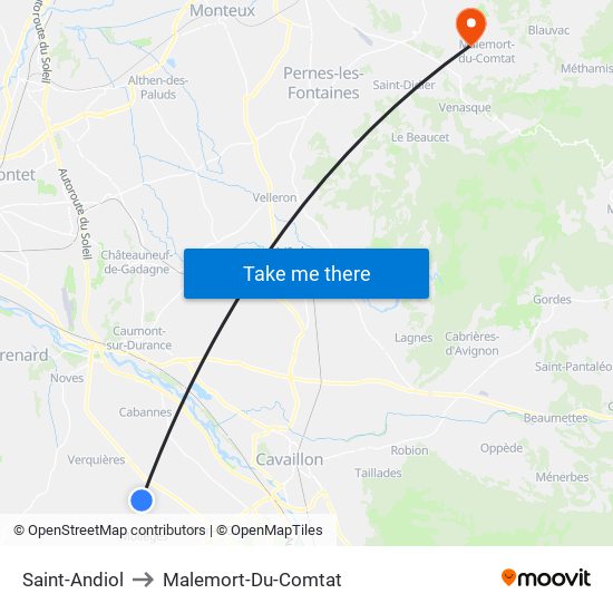 Saint-Andiol to Malemort-Du-Comtat map