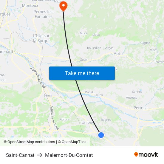 Saint-Cannat to Malemort-Du-Comtat map