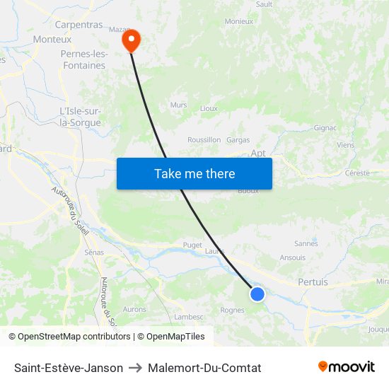 Saint-Estève-Janson to Malemort-Du-Comtat map