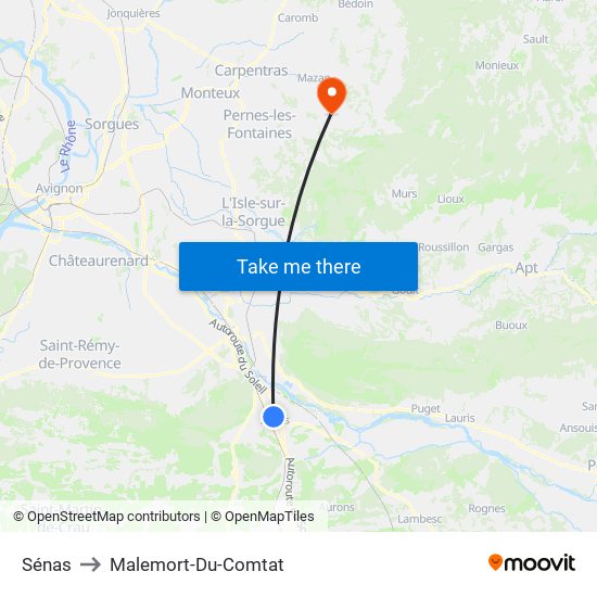Sénas to Malemort-Du-Comtat map