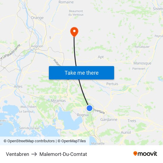 Ventabren to Malemort-Du-Comtat map