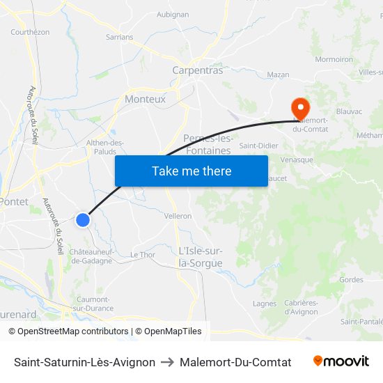 Saint-Saturnin-Lès-Avignon to Malemort-Du-Comtat map