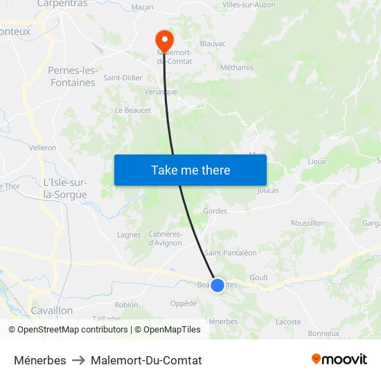 Ménerbes to Malemort-Du-Comtat map