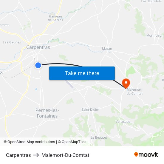 Carpentras to Malemort-Du-Comtat map
