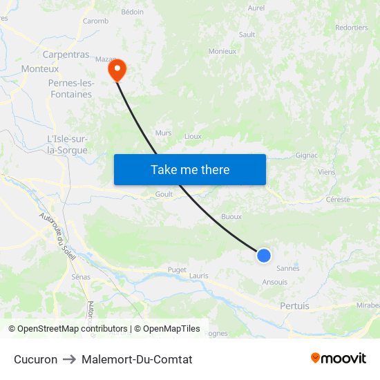 Cucuron to Malemort-Du-Comtat map