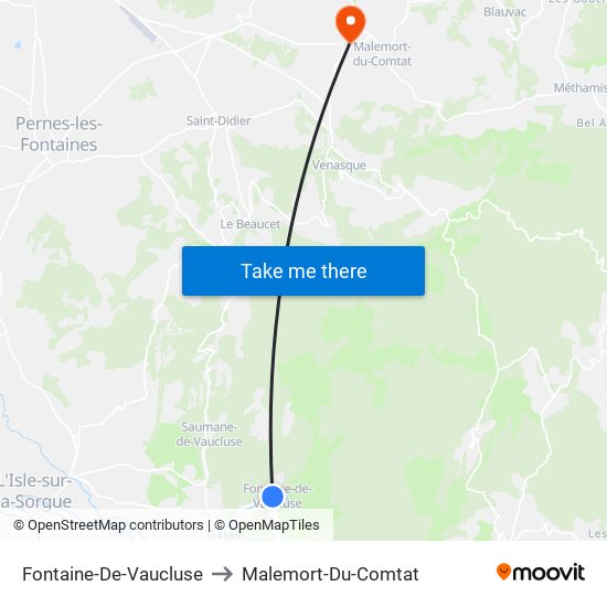 Fontaine-De-Vaucluse to Malemort-Du-Comtat map