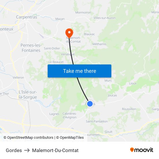 Gordes to Malemort-Du-Comtat map