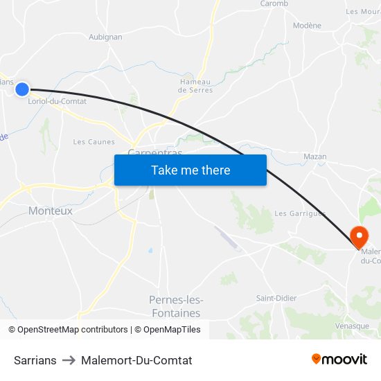 Sarrians to Malemort-Du-Comtat map