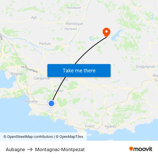 Aubagne to Montagnac-Montpezat map