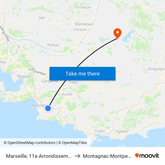Marseille, 11e Arrondissement to Montagnac-Montpezat map